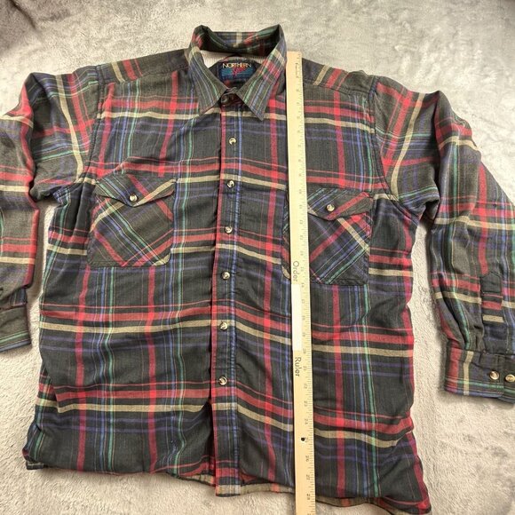 VTG Northern Spirit Mens Large Black Thermal Lined Flannel Button Up Shacket Y2K - Picture 8 of 11